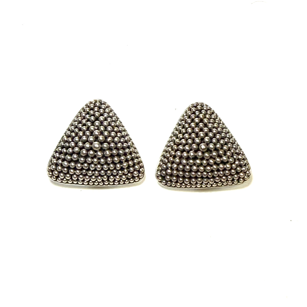 John Hardy Estate Triangular Caviar Bead Clip-On Earrings Sterling Silver JH118