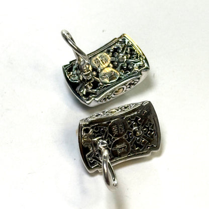 John Hardy Estate Turquoise Omega Back Earrings Sterling Silver 18k Gold JH120