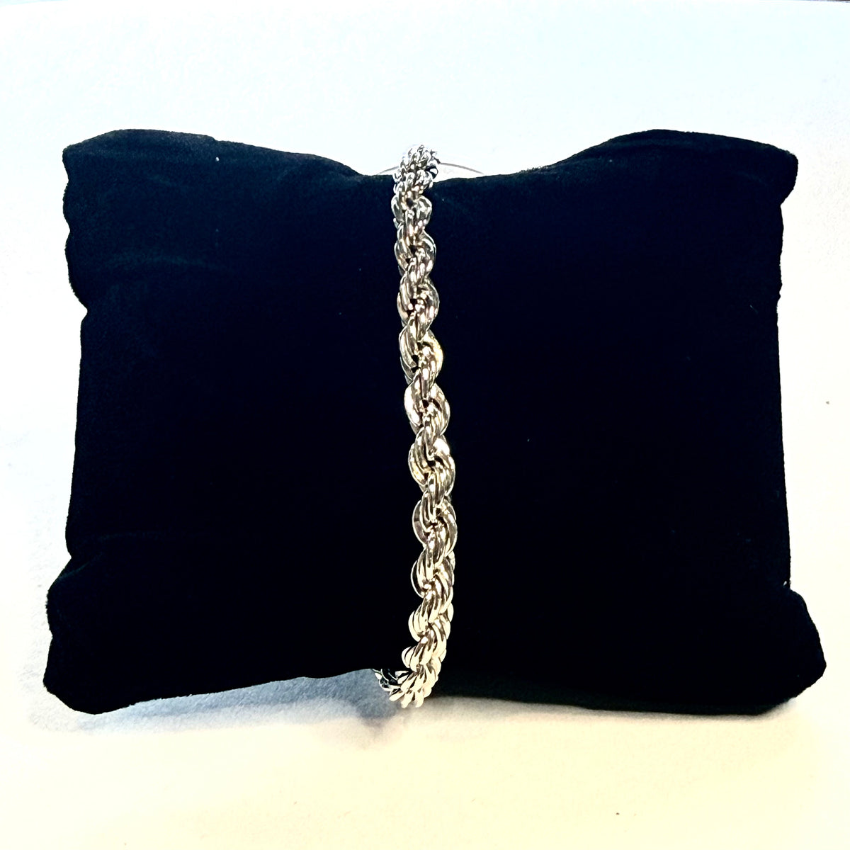 Tiffany & Co Estate Twisted Rope Heart Bracelet 7.5" Sterling Silver TIF1008