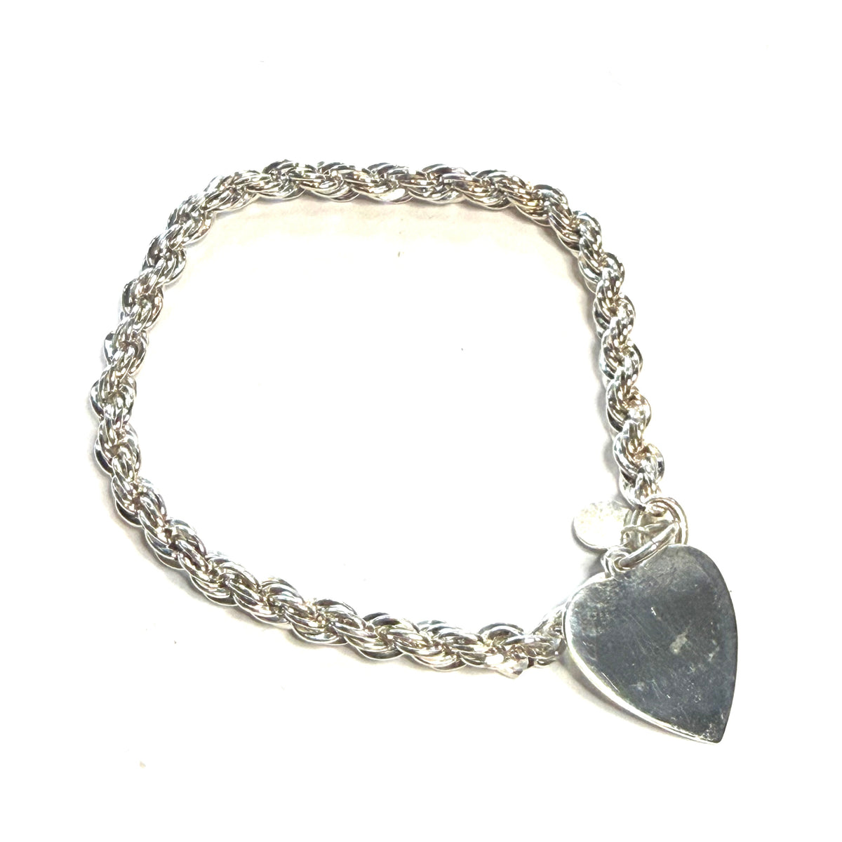 Tiffany & Co Estate Twisted Rope Heart Bracelet 7.5" Sterling Silver TIF1008