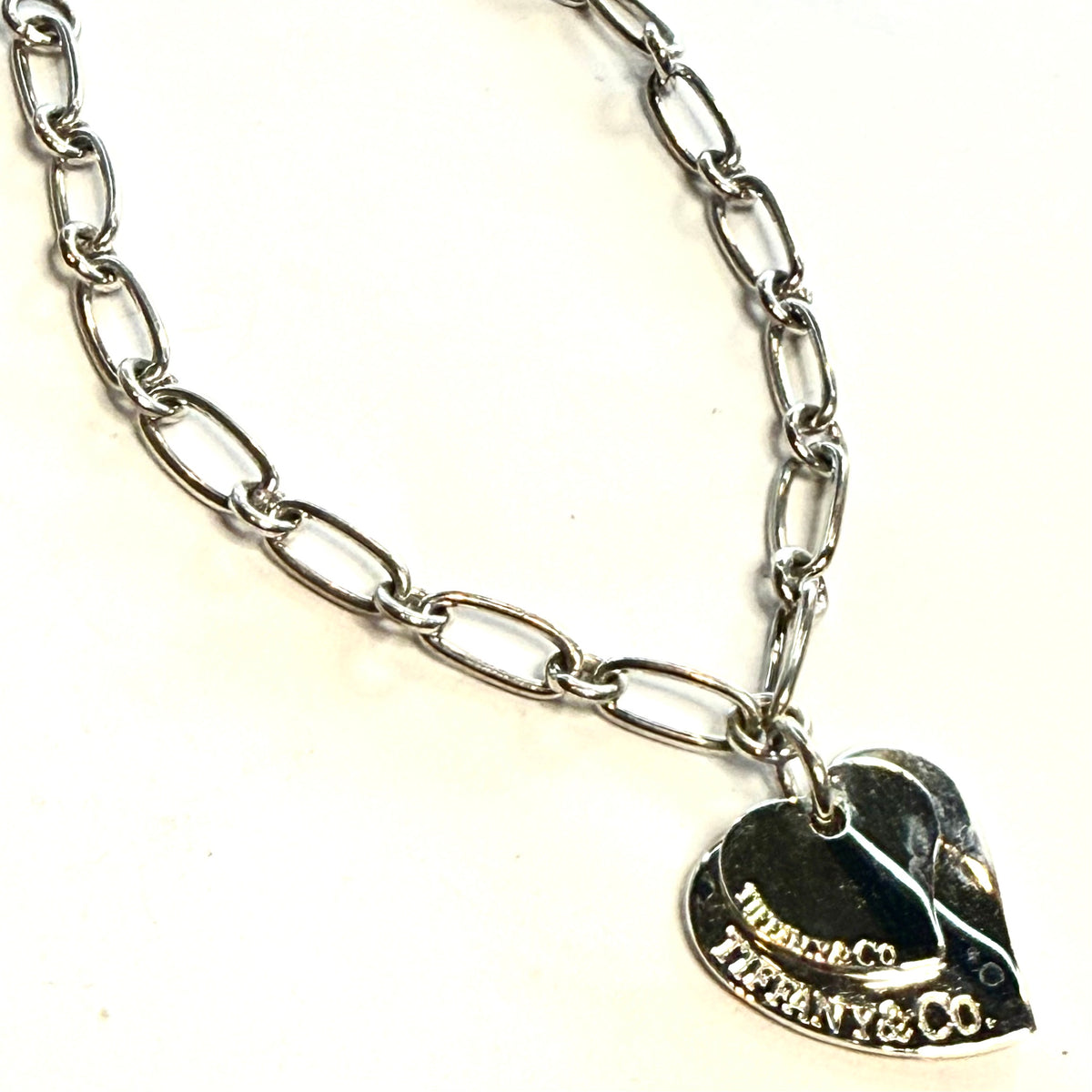 Tiffany & Co Estate Heart Link Bracelet 7.5" Sterling Silver TIF1010