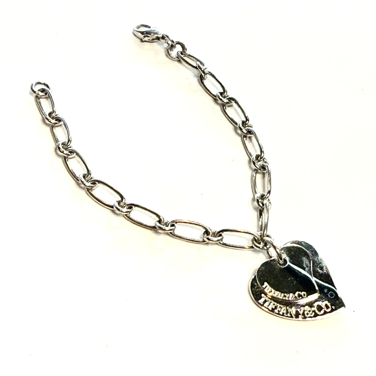 Tiffany & Co Estate Heart Link Bracelet 7.5" Sterling Silver TIF1010