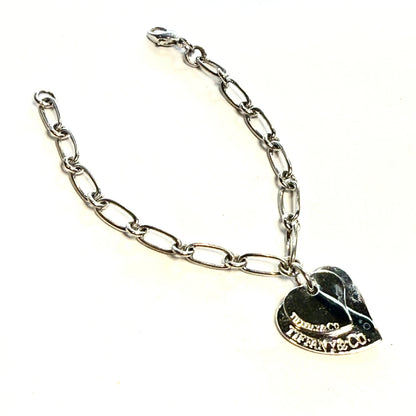 Tiffany & Co Estate Heart Link Bracelet 7.5" Sterling Silver TIF1010