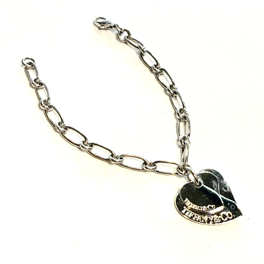 Tiffany & Co Estate Heart Link Bracelet 7.5" Sterling Silver TIF1010