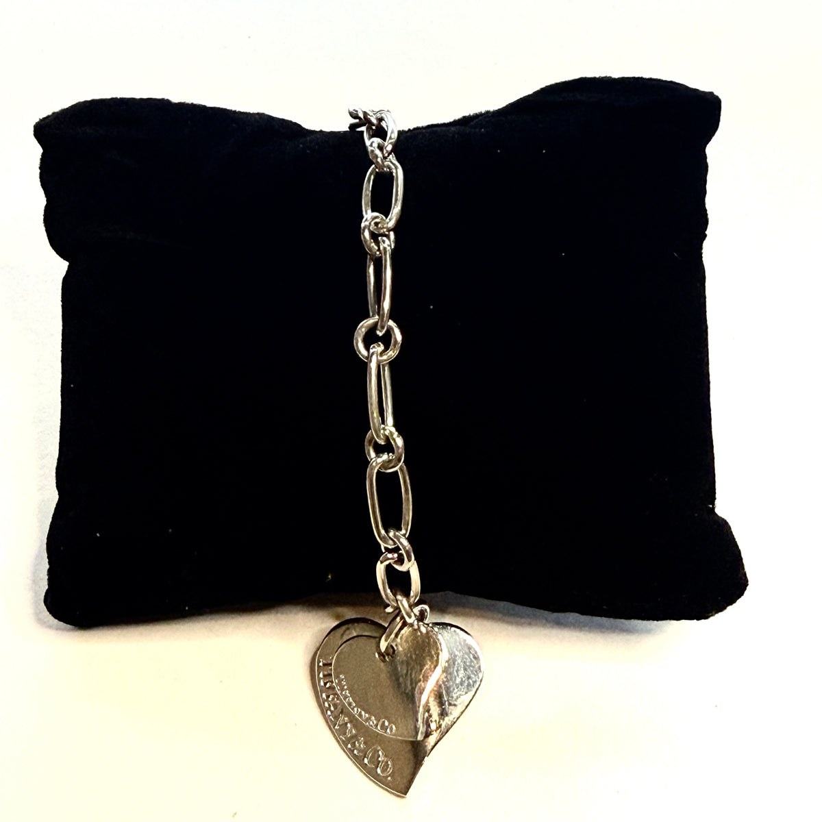 Tiffany & Co Estate Heart Link Bracelet 7.5" Sterling Silver TIF1010