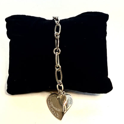 Tiffany & Co Estate Heart Link Bracelet 7.5" Sterling Silver TIF1010