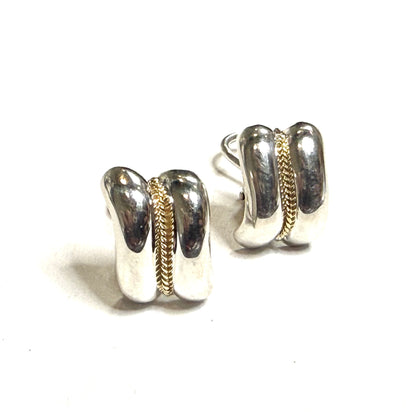 Tiffany & Co Estate Omega Back Earrings 14k Gold Sterling Silver TIF1017