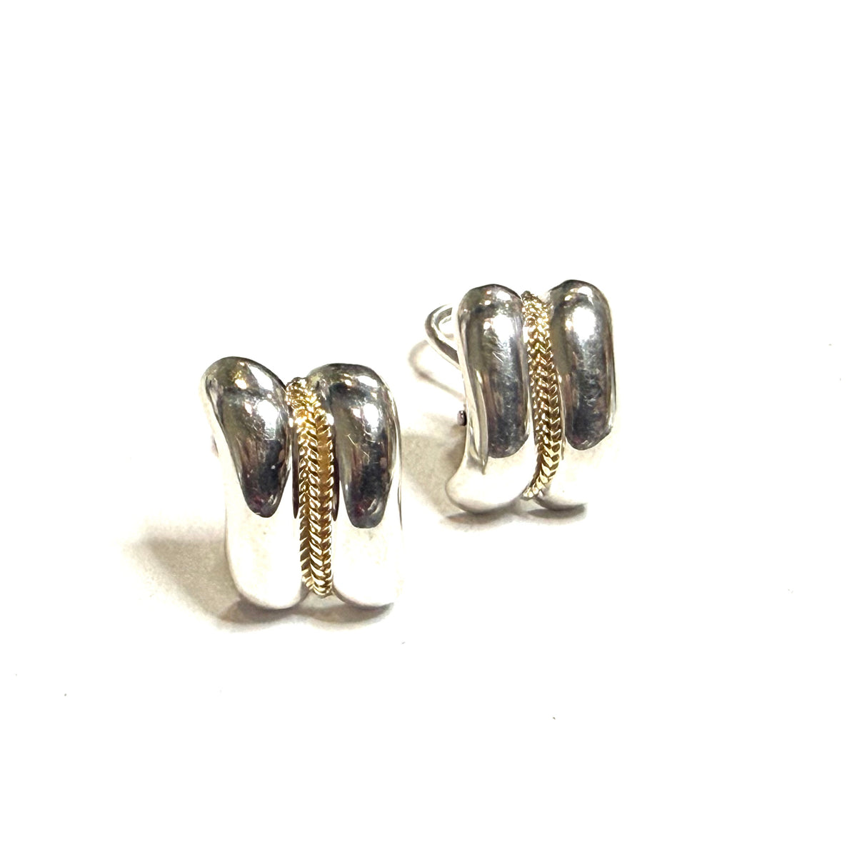 Tiffany & Co Estate Omega Back Earrings 14k Gold Sterling Silver TIF1017