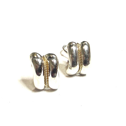 Tiffany & Co Estate Omega Back Earrings 14k Gold Sterling Silver TIF1017