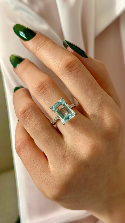 Natural Aquamarine Diamond Ring 6.25 Platinum 5.3 TCW Certified $4,950 018638