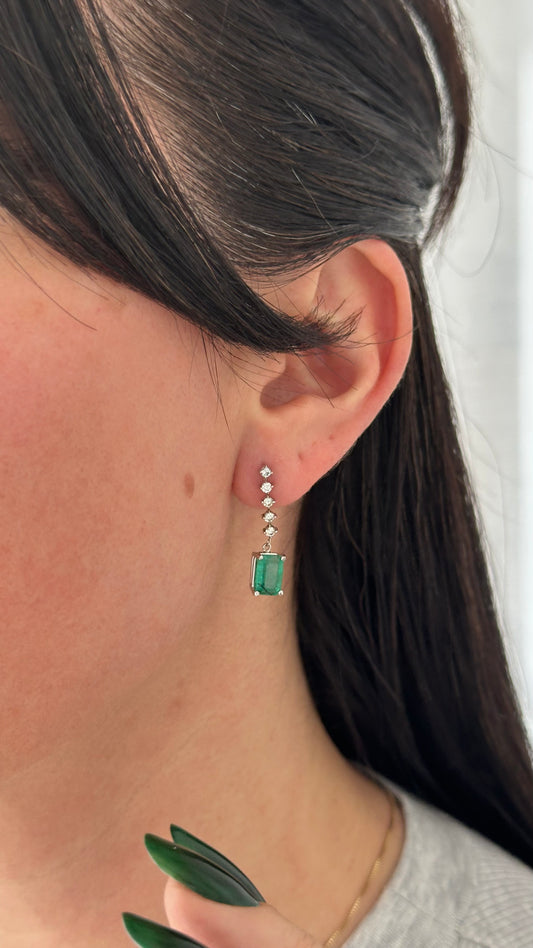 Natural Emerald Diamond Dangle Earrings 14k W Gold 3 TCW Certified $5,950 111555