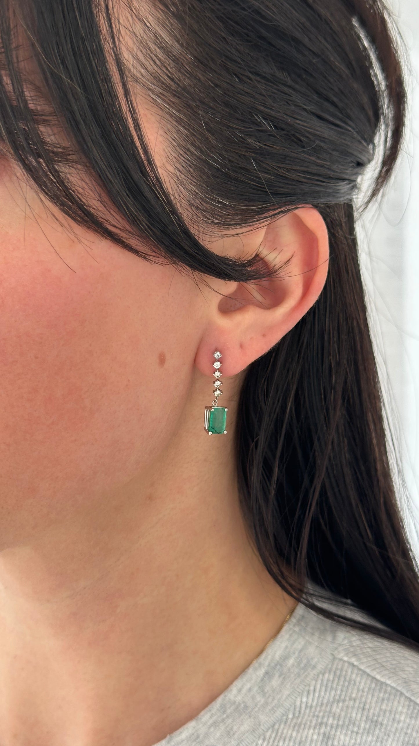 Natural Emerald Diamond Dangle Earrings 14k W Gold 3 TCW Certified $5,950 111555