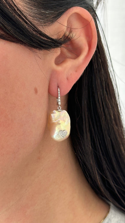 Diamond Baroque FW Yellow Pearl Earrings 14k Gold Certified $1,950 914375
