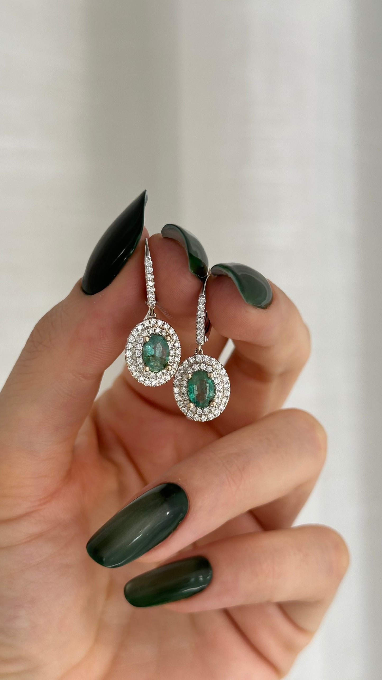 Natural Emerald Diamond Earrings 18k White Gold 1.96 TCW Certified $6,950 017707