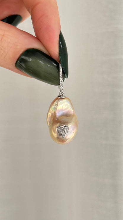 Diamond Baroque FW Yellow Pearl Earrings 14k Gold Certified $1,950 914375