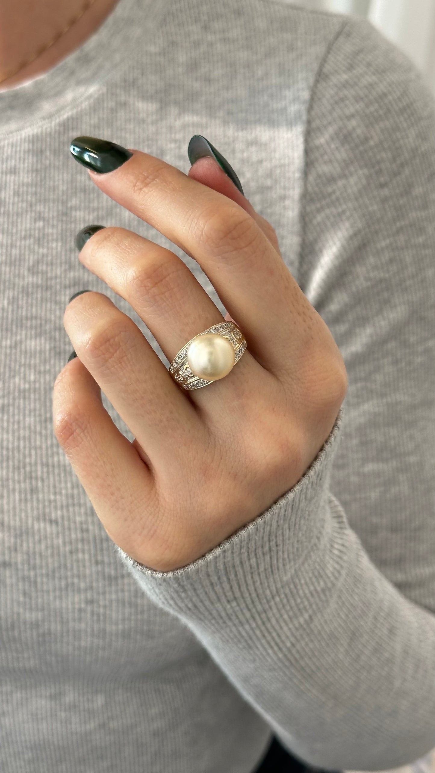Natural South Sea Pearl Diamond Ring 7 14k Yellow Gold 0.14 CTs Certified $6,950 911035