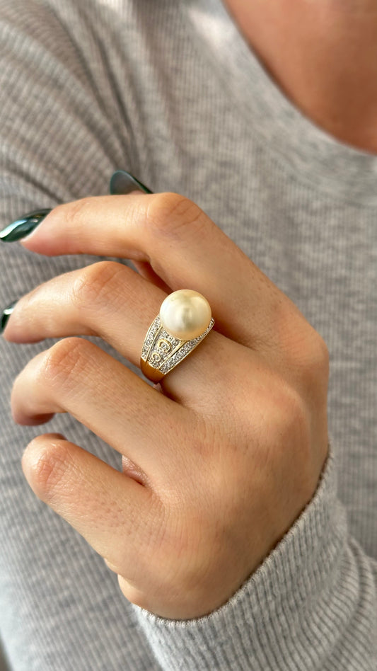 Natural South Sea Pearl Diamond Ring 7 14k Yellow Gold 0.14 CTs Certified $6,950 911035
