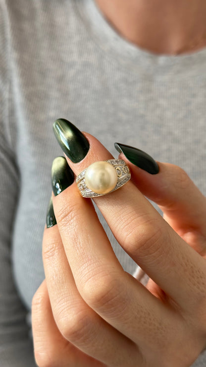 Natural South Sea Pearl Diamond Ring 7 14k Yellow Gold 0.14 CTs Certified $6,950 911035