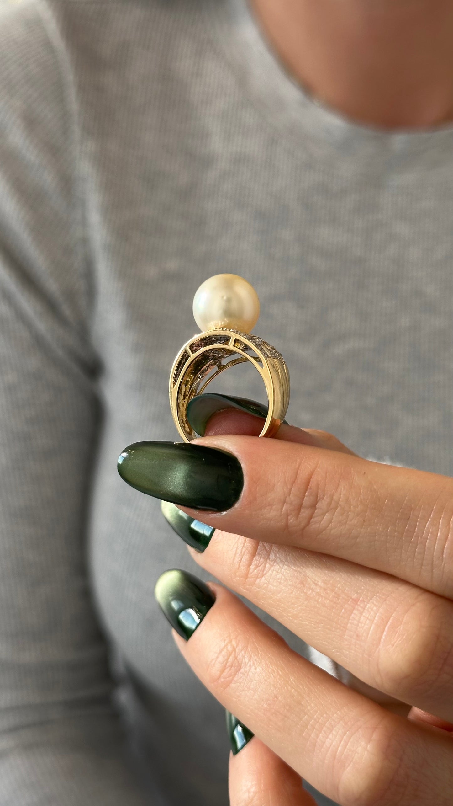 Natural South Sea Pearl Diamond Ring 7 14k Yellow Gold 0.14 CTs Certified $6,950 911035