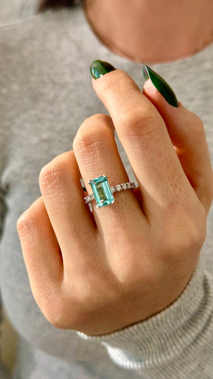 Natural Aquamarine Diamond Ring 6.25 Platinum 5.3 TCW Certified $4,950 018638