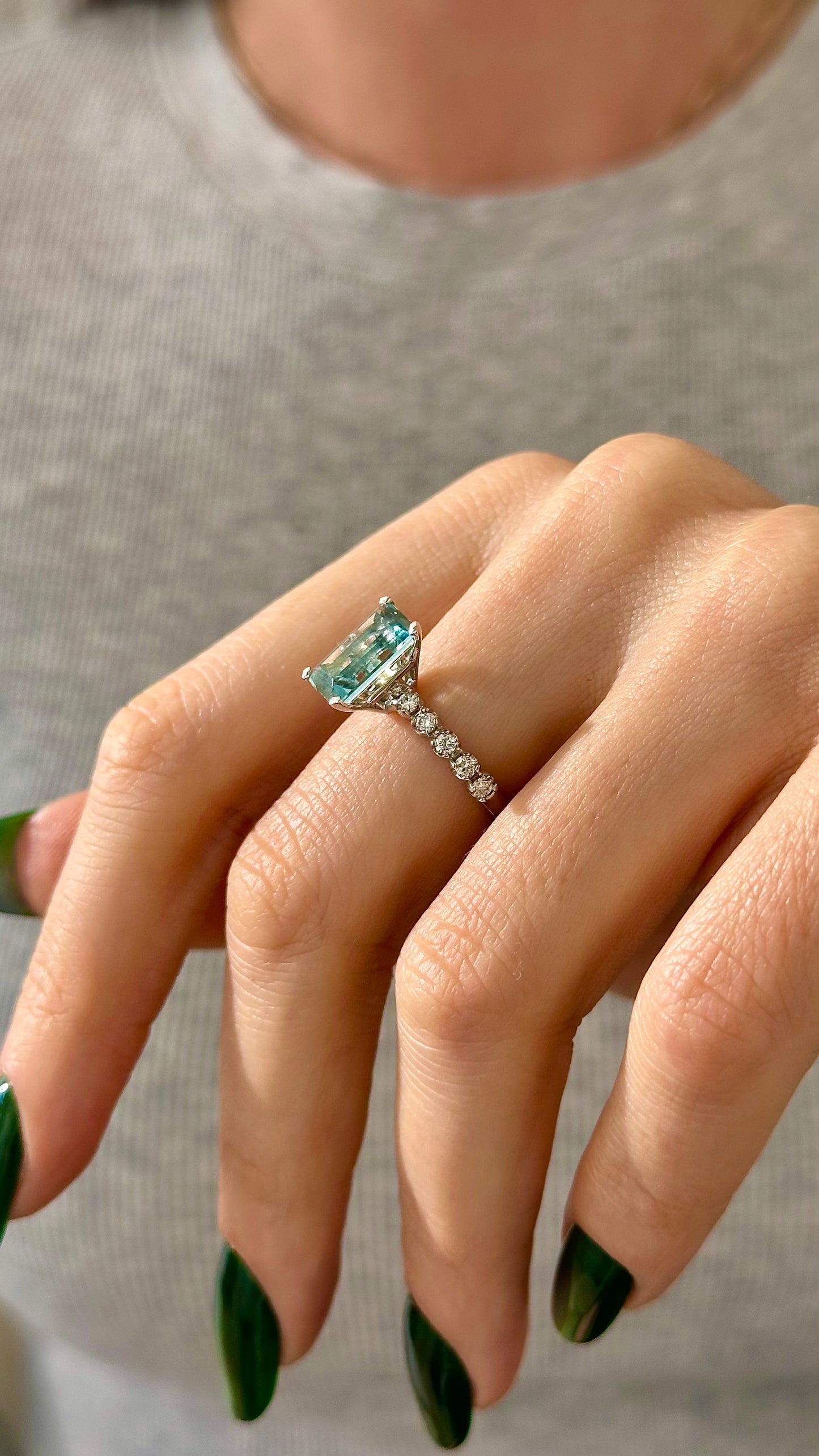 Natural Aquamarine Diamond Ring 6.25 Platinum 5.3 TCW Certified $4,950 018638