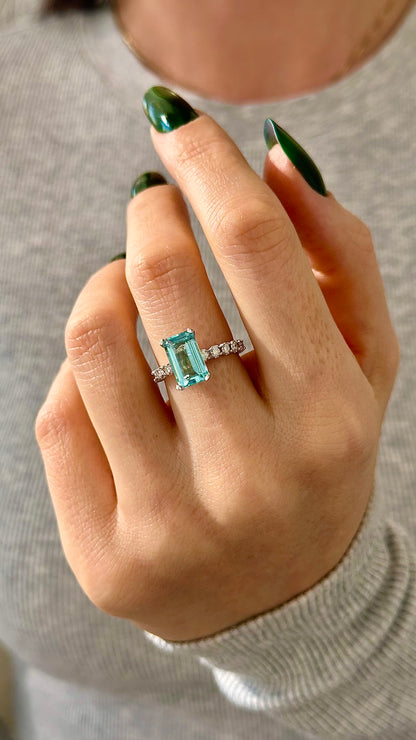 Natural Aquamarine Diamond Ring 6.25 Platinum 5.3 TCW Certified $4,950 018638