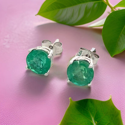 Natural Emerald Stud Earrings 14k White Gold 1.93 Carats Certified $1,995 121155