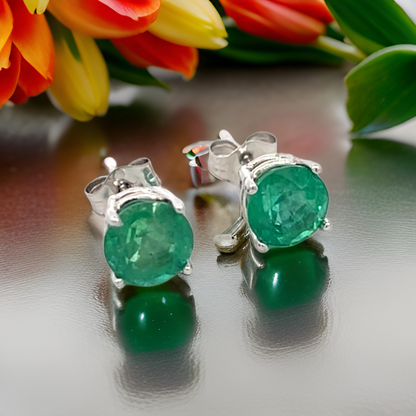 Natural Emerald Stud Earrings 14k White Gold 1.93 Carats Certified $1,995 121155