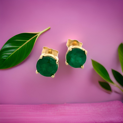 Natural Emerald Stud Earrings 14k Yellow Gold 1.63 Carats Certified $3,590 210741