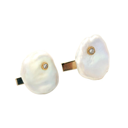 Diamond Fresh Water Pearl Cufflinks 14k Gold Designer Certified $2,490 011916