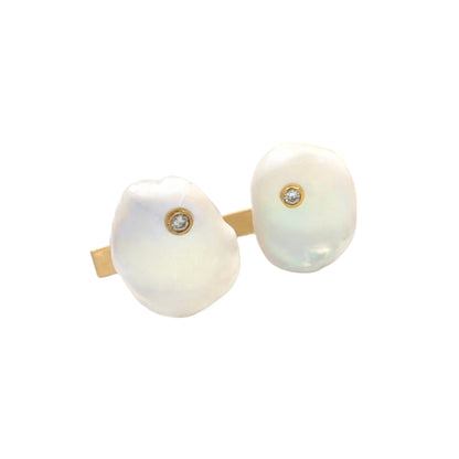 Diamond Fresh Water Pearl Cufflinks 14k Gold Designer Certified $2,490 011916