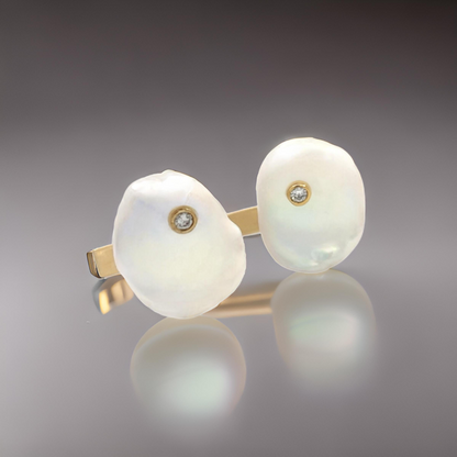 Diamond Fresh Water Pearl Cufflinks 14k Gold Designer Certified $2,490 011916