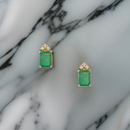 Natural Emerald Diamond Earrings 14k Yellow Gold 3.0 TCW Certified $3,950 210745