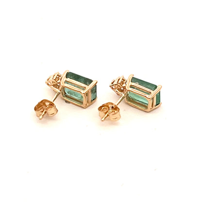 Natural Emerald Diamond Earrings 14k Yellow Gold 3.0 TCW Certified $3,950 210745