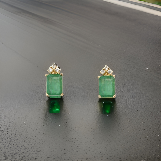 Natural Emerald Diamond Earrings 14k Yellow Gold 3.0 TCW Certified $3,950 210745