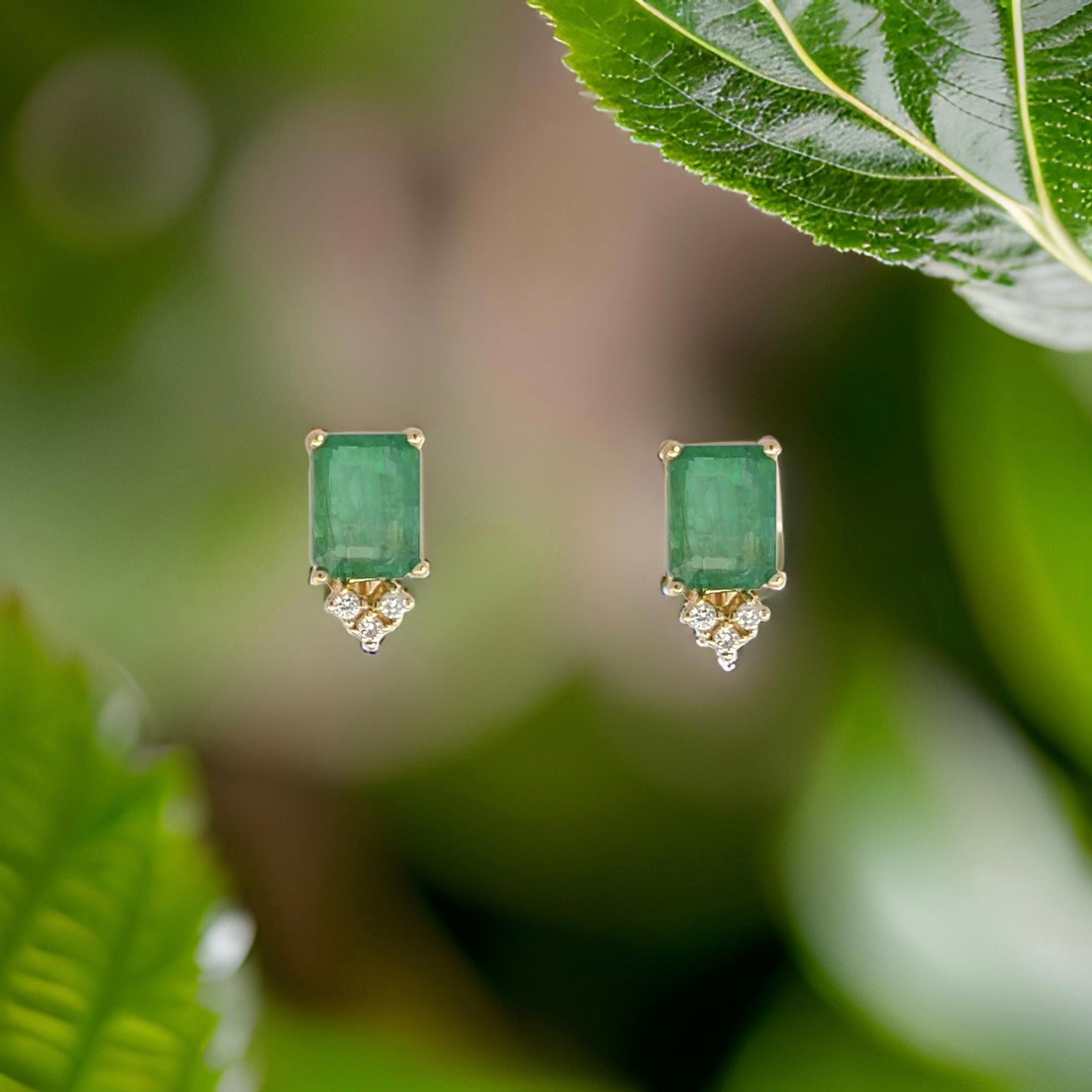 Natural Emerald Diamond Earrings 14k Yellow Gold 3.0 TCW Certified $3,950 210745