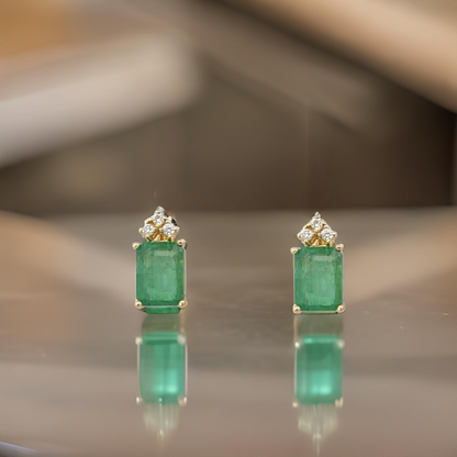 Natural Emerald Diamond Earrings 14k Yellow Gold 3.0 TCW Certified $3,950 210745