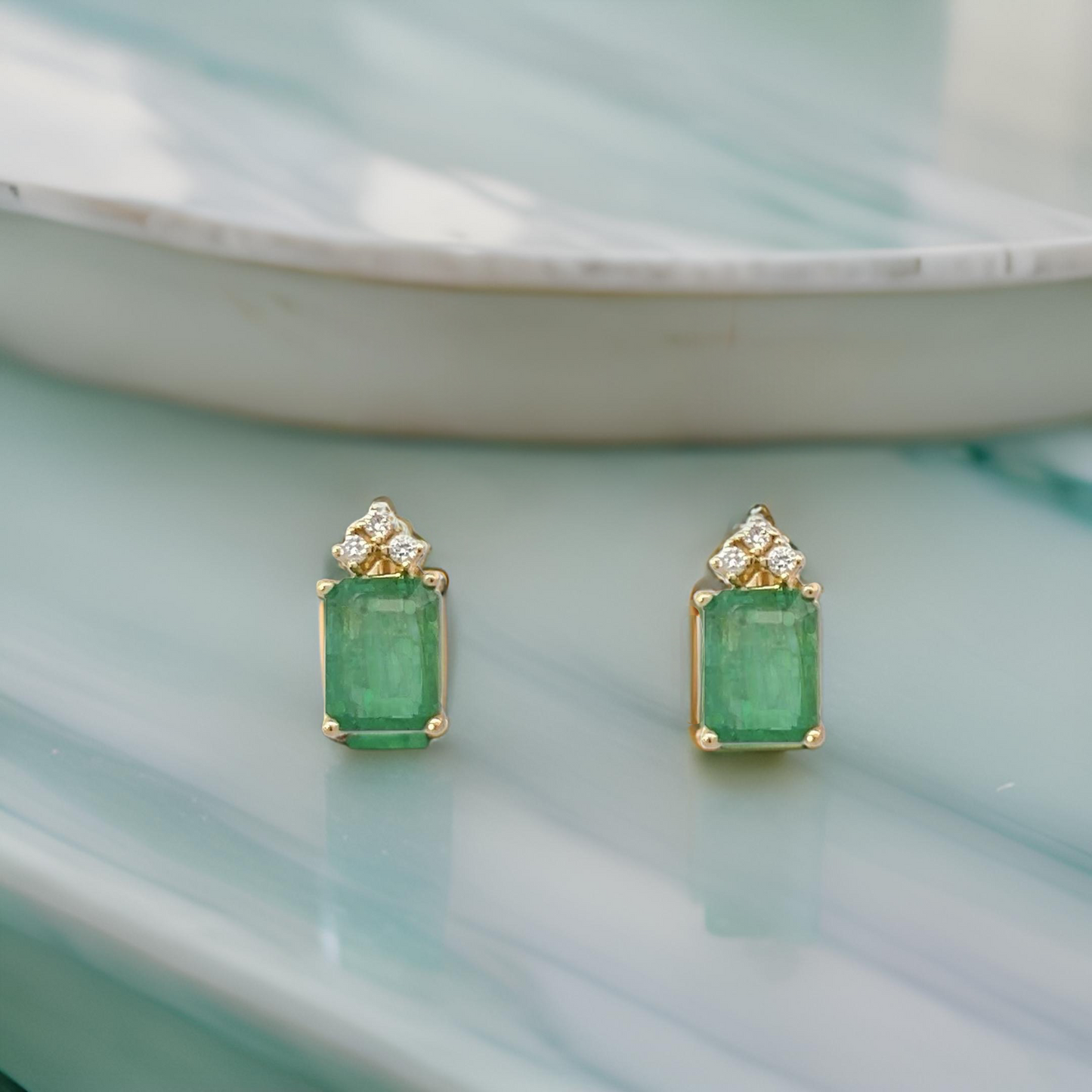 Natural Emerald Diamond Earrings 14k Yellow Gold 3.0 TCW Certified $3,950 210745