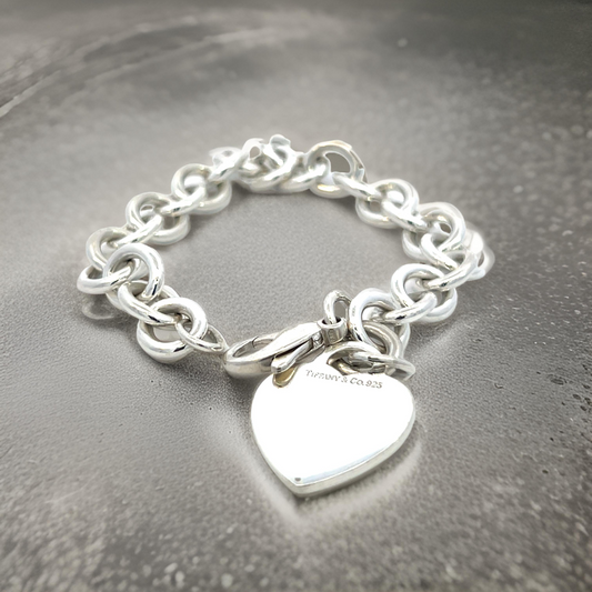 Tiffany & Co Estate Heart Charm Bracelet 7.5" Sterling Silver 35.7g TIF756