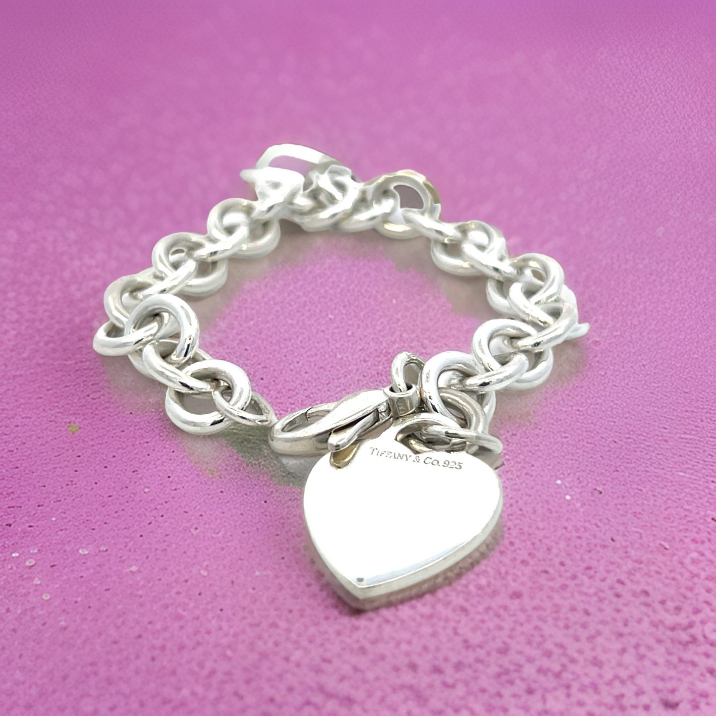 Tiffany & Co Estate Heart Charm Bracelet 7.5" Sterling Silver 34.9g TIF757