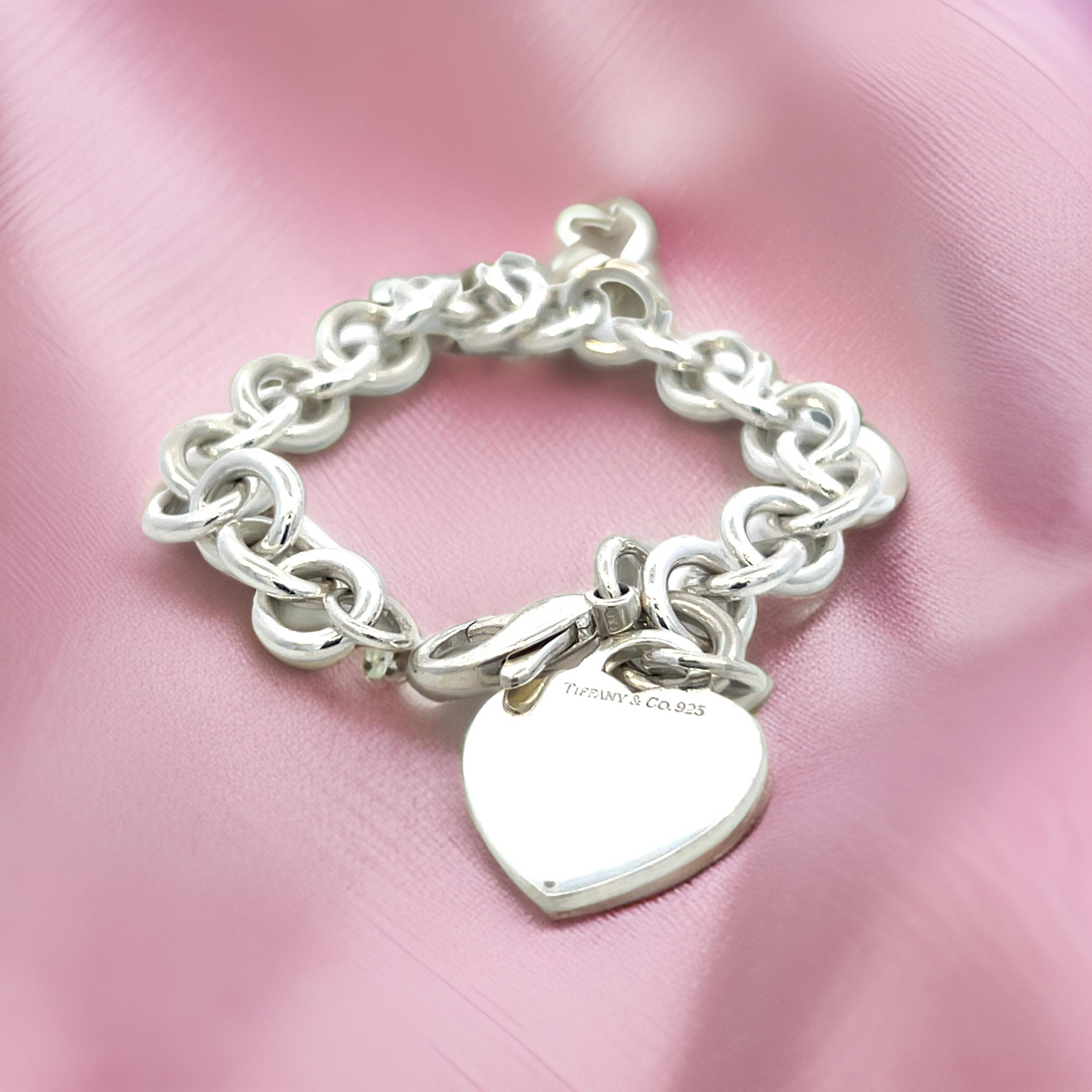 Tiffany & Co Estate Heart Charm Bracelet 7.5" Sterling Silver 34.9g TIF758