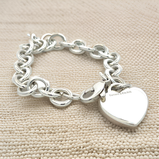 Tiffany & Co Estate Heart Charm Bracelet 7.5" Sterling Silver 34.9g TIF758