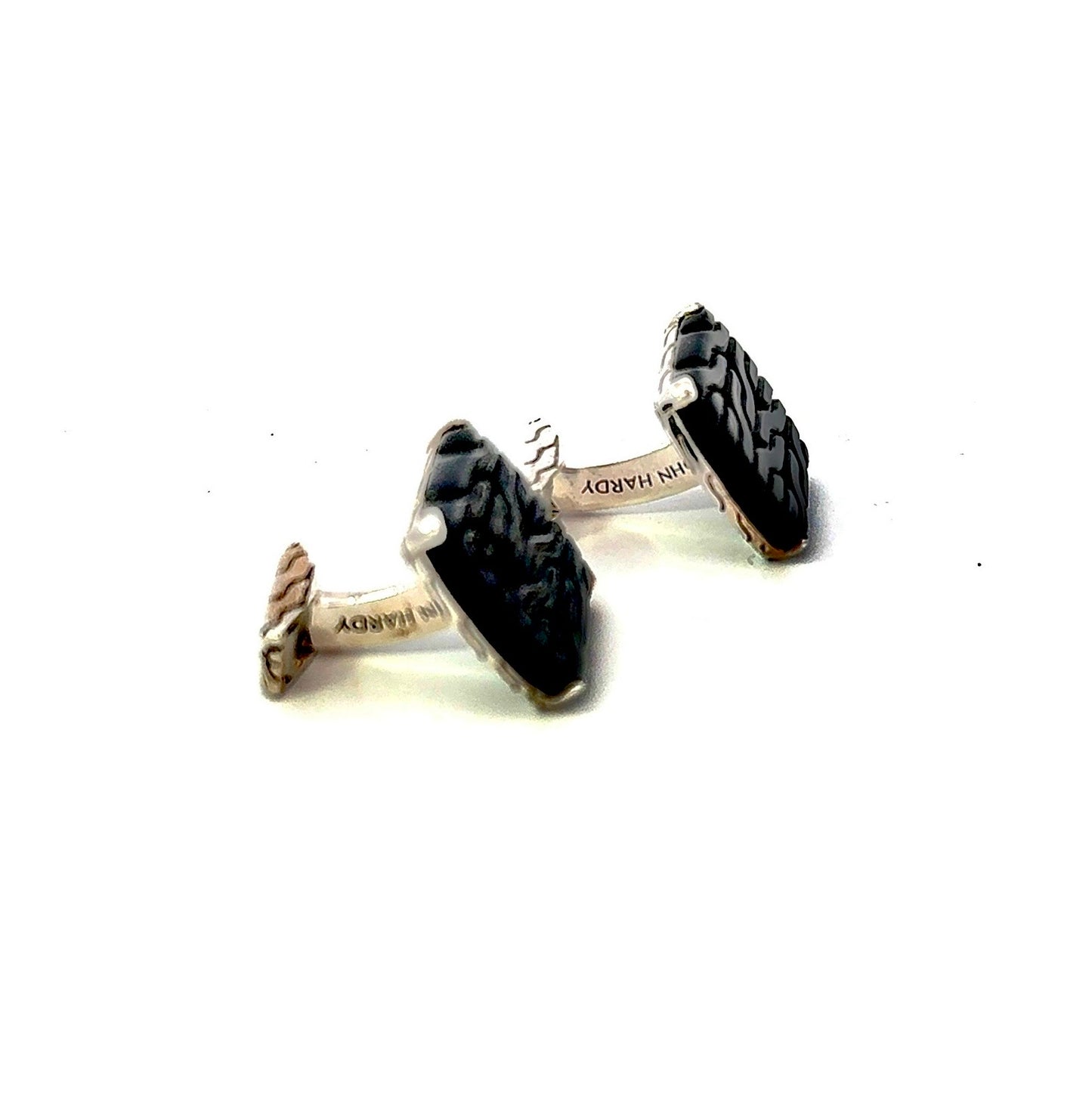 John Hardy Carved Onyx Cufflinks Sterling Silver Estate JH110