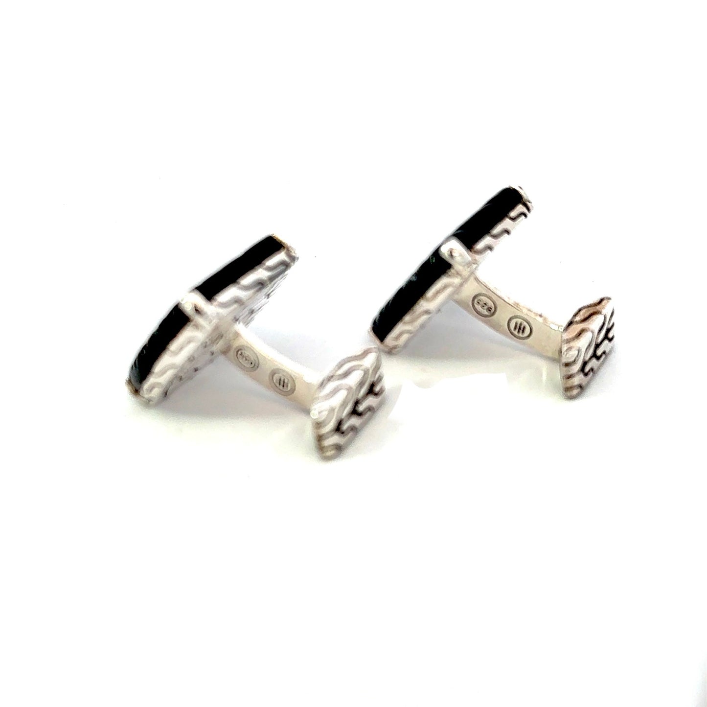 John Hardy Carved Onyx Cufflinks Sterling Silver Estate JH110