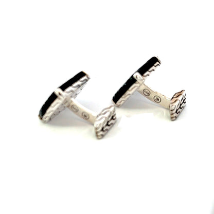 John Hardy Carved Onyx Cufflinks Sterling Silver Estate JH110