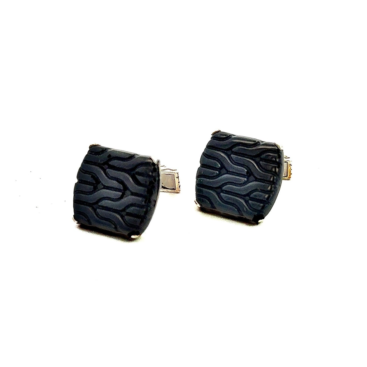 John Hardy Carved Onyx Cufflinks Sterling Silver Estate JH110