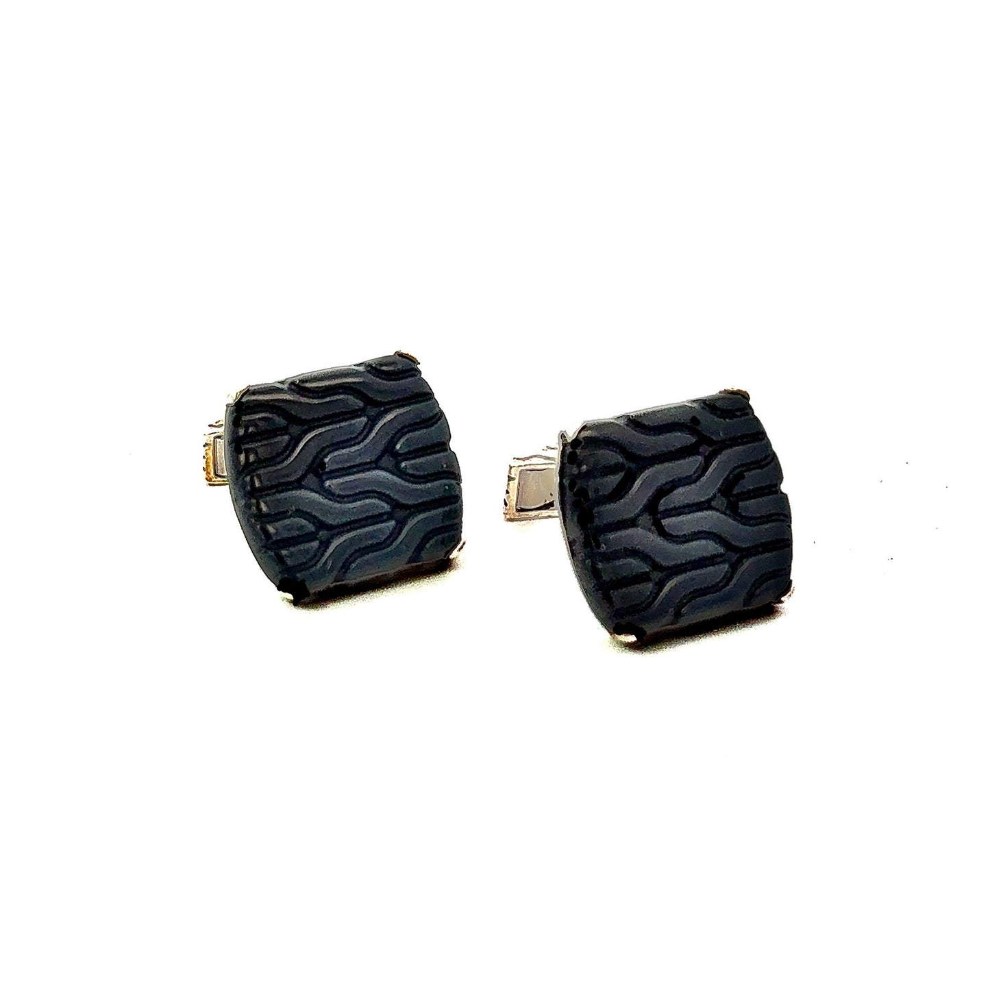 John Hardy Carved Onyx Cufflinks Sterling Silver Estate JH110