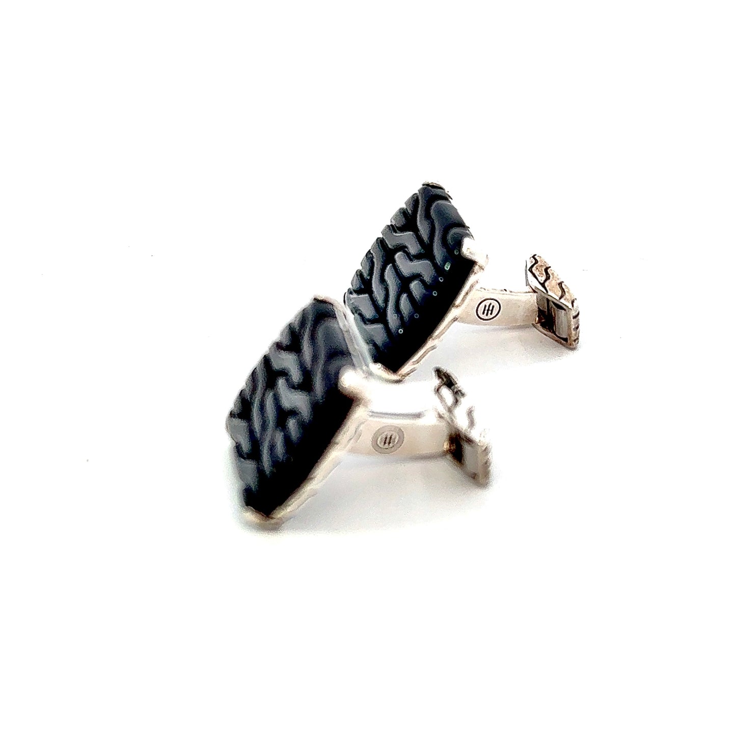 John Hardy Carved Onyx Cufflinks Sterling Silver Estate JH110