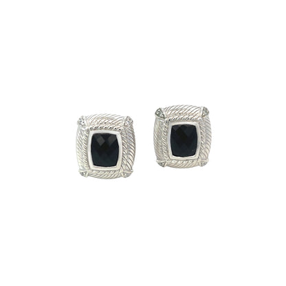 Judith Ripka Estate Onyx Omega Back Earrings Sterling Silver 14 Grams JR1