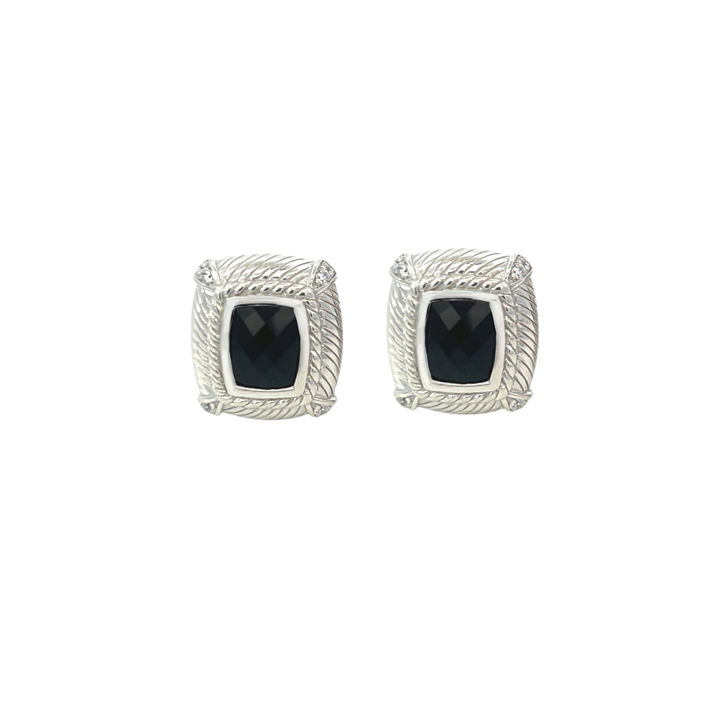 Judith Ripka Estate Onyx Omega Back Earrings Sterling Silver 14 Grams JR1